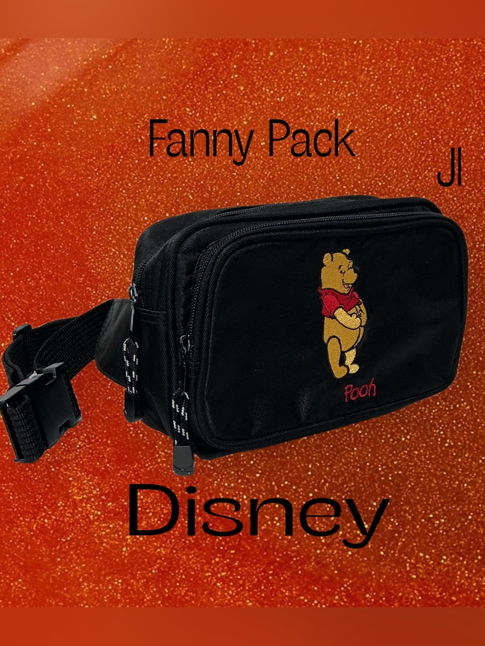 DISNEY WORLD Winnie the Pooh Black Fanny Pack with Embroidered Artwork NWOT